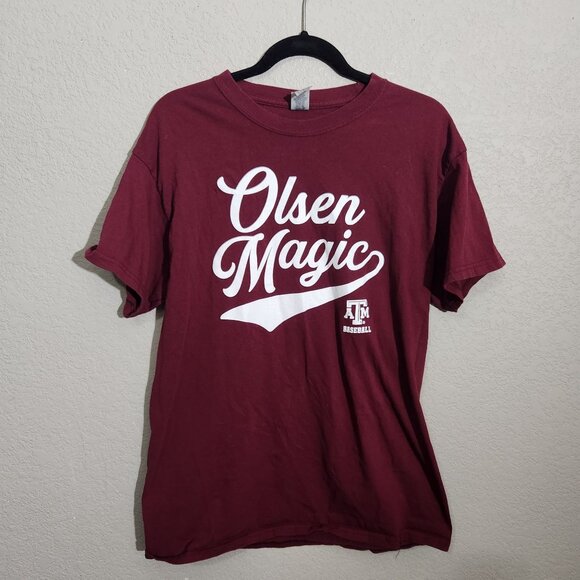 Olsen Magic Texas A&M Baseball T-Shirt Gildan Heavy Cotton Large Maroon - Picture 1 of 12